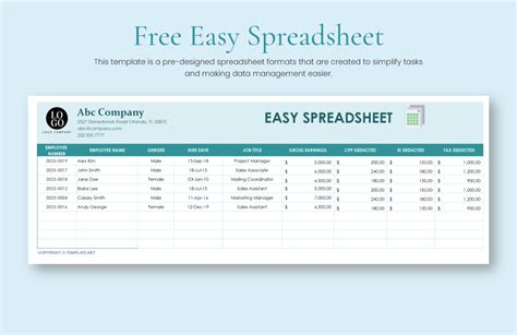free easy to use spreadsheet.